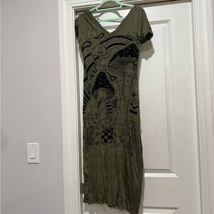 Olive Graphic Mushroom V-Neck Maxi Dress